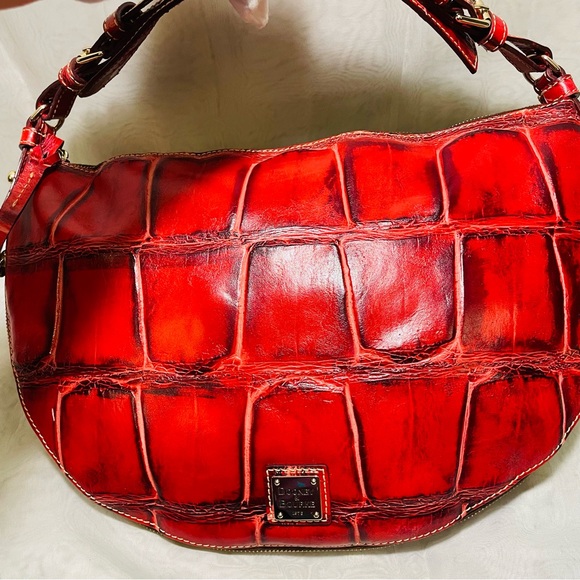 Dooney & Bourke Red Croc Embossed Hobo Bag - Picture 1 of 15